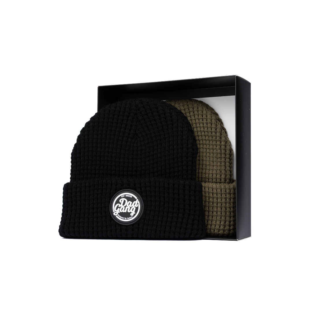 Dad Gang Beanie Box (Black and Olive) 2 Pack