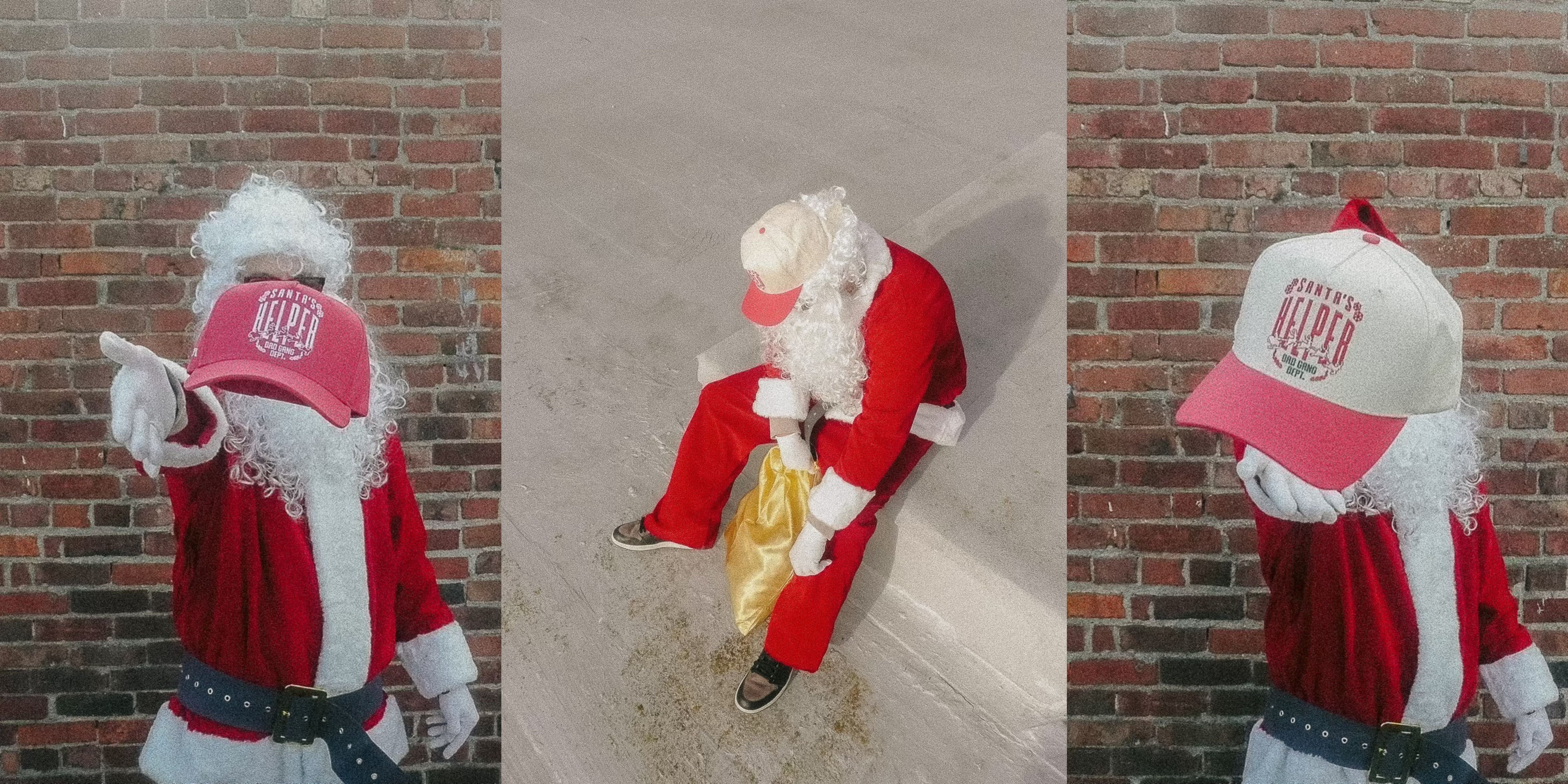 santa throwing the hats in the air with him sitting there also